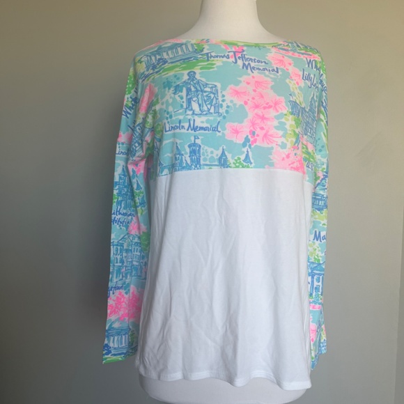 Lilly Pulitzer Finn Top Lilly Loves DC The National Mall Floral Casual Tee Small - Picture 2 of 8